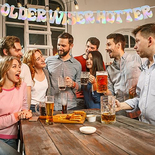 Image of BEISHIDA Iridescent Older Wiser Hotter Banner Pre-strung Birthday Banner Decoration for 40th 50th 60th 70th 80th Women Funny Sign Garland Cute Birthday Party Supplies NO DIY