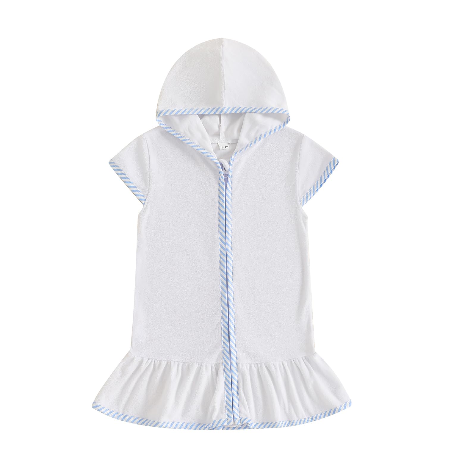Girls Terry Cloth Swim Cover Up Zip Up Hooded Bathing Suit Coverup Wraps Rufled Kids Pool Beach Robe Cover-Up Dress
