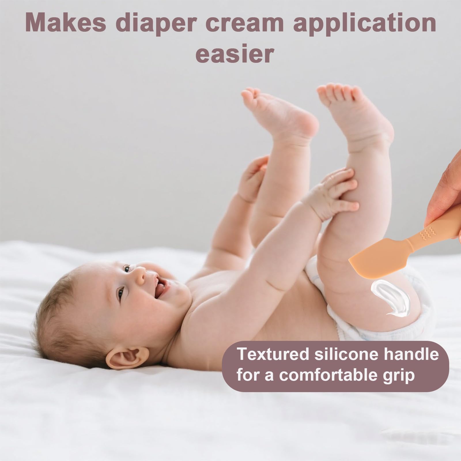 2uds Espátulas para Crema Pañal de Bebé con Estuche, 2 Tamaños Aplicador Pasta de Silicona Suave y Flexible Espátula para Crema Pañal Trasero Bebé Recién Nacido Cepillo(Marrón)