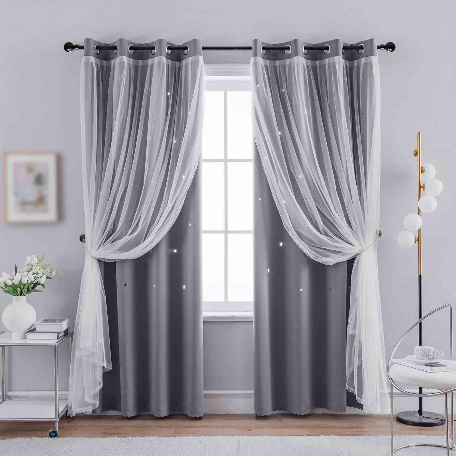 Anytime 2 Panels Star Blackout Curtains for Girls Kids Baby Bedroom Window Curtain Double Layer Star Cut Out Living Room Decor Wall Home Decorations
