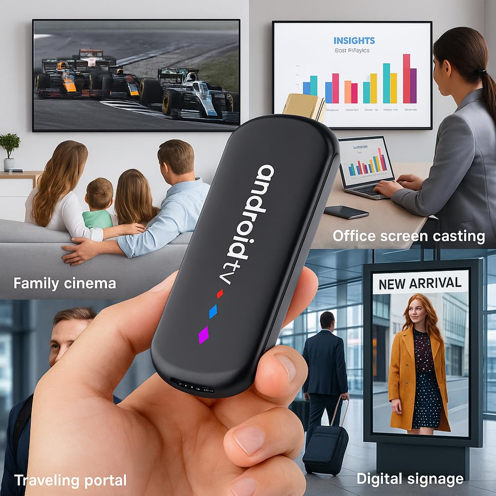 Android 14.0 TV Stick Android TV OS 4K Ultra HD,TV Stick Amlogic S905L3 Quad-Core 16GB WiFi6 2.4G/5.8Ghz BT5.0 4K AV1 Ultra HDR10+ BT5.0 Controllo vocale Smart Home Player