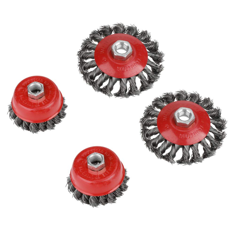 Set di 4 spazzole a forma di nodo a torsione semi piatto, per smerigliatrice angolare da 115 mm