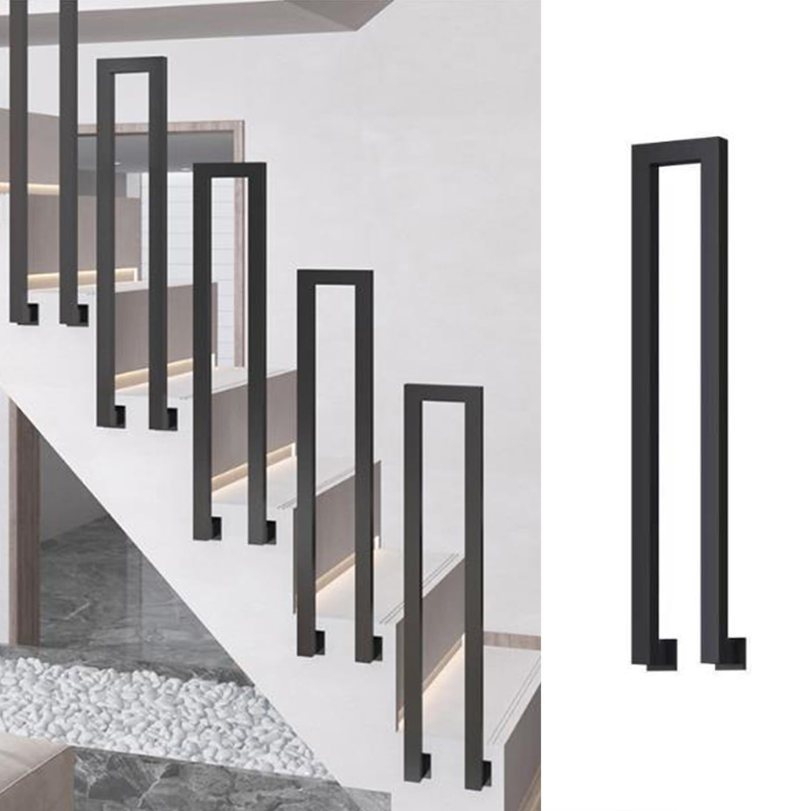 Rampe carrée pour loft et escalier moderne avec colonne noire à montage latéral