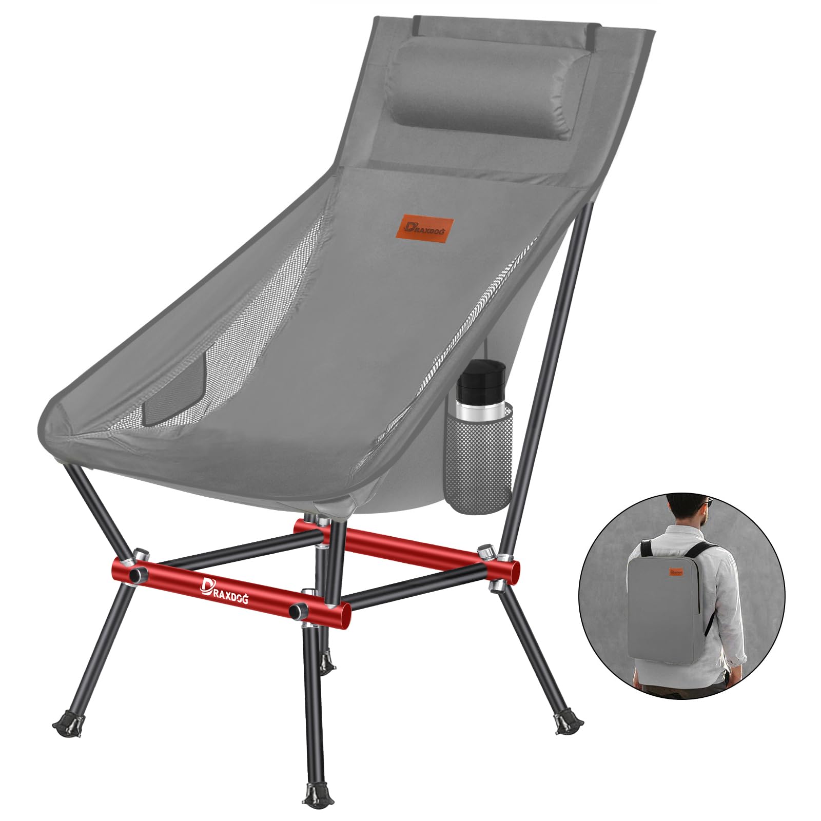 Photo 1 of Camping Chair, Patented for Invention, includes Complimentary Backpack, Portable Folding Chair, Beach Chair with Side Pocket, Lightweight Hiking Chair BD-ZZ-BHSD (Grey)