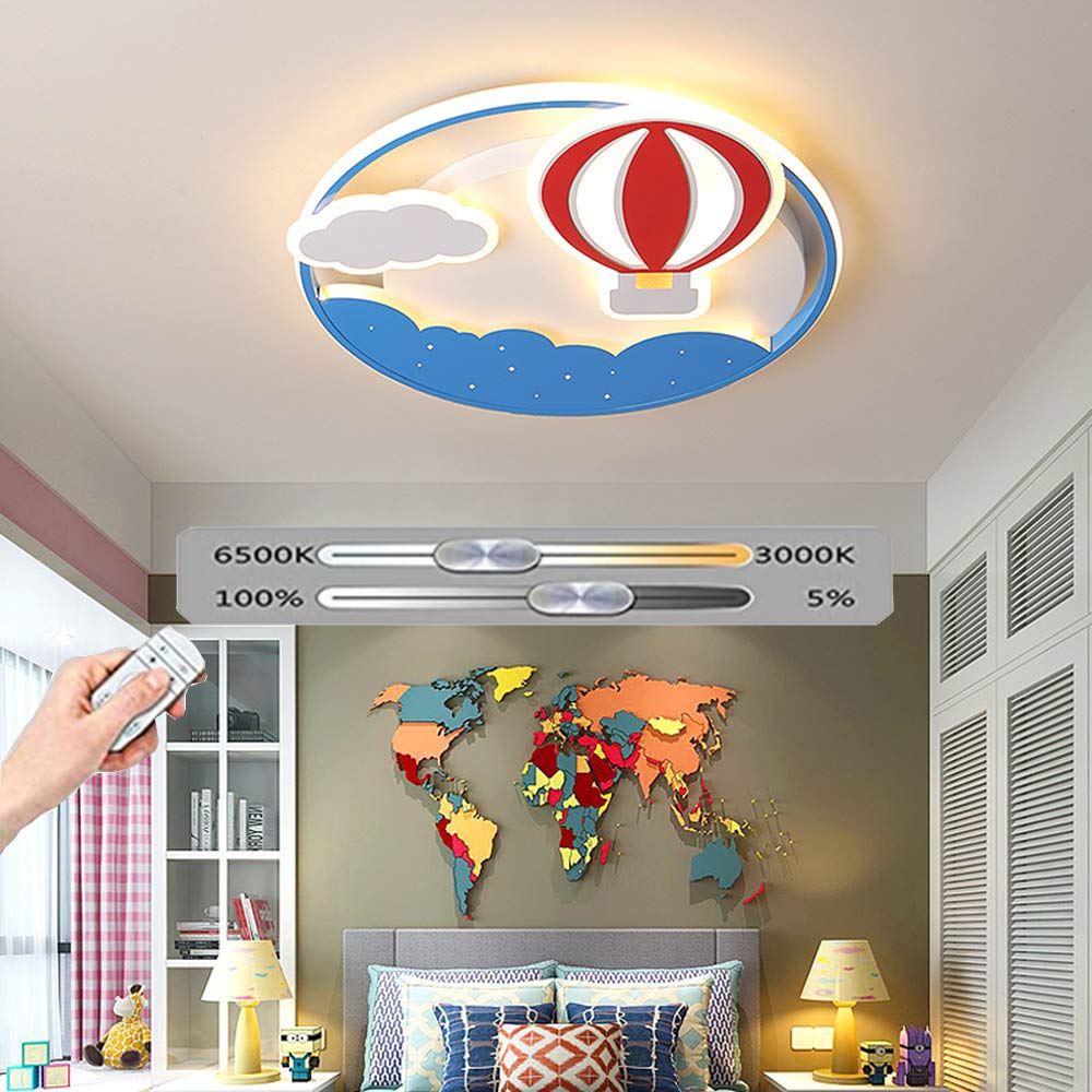 Redondo Globo Aerostático Lámpara De Techo LED Regulable Lámparas De Interior Caricatura Iluminación Infantil De Techo 30W Niño Niña Dormitorio Luces Brillo Variable 3000K-6000K,Ø50CM,Ø40*h5cm 24w