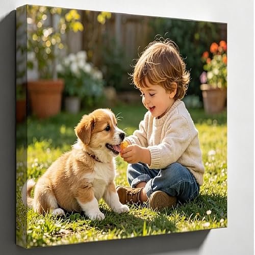 Custom Canvas Prints with Your Photos, (8" L x 8" W) Wrapped Frame Personalized Pictures Wall Art Print, Customized Photo Gifts, for Family, Baby, Pets, Home Decor