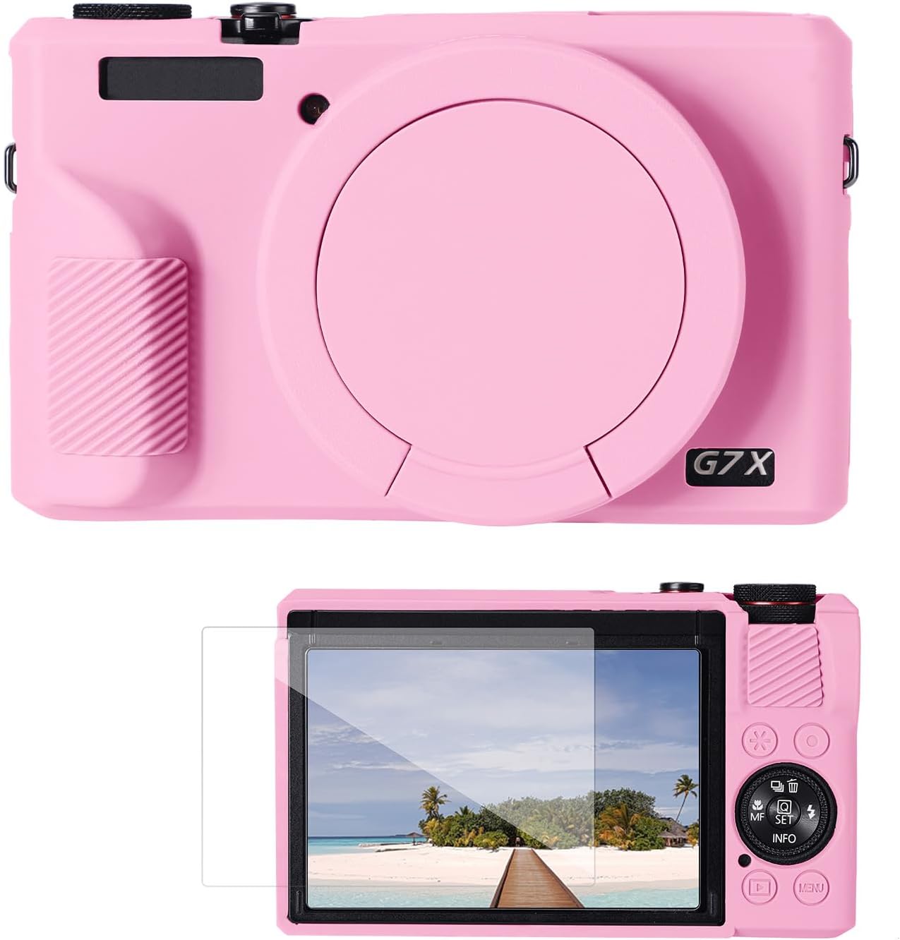 K&F Concept Pink Silicone Case for Canon PowerShot G7X Mark III - Protective Cover with Lens Cap & Screen Protector