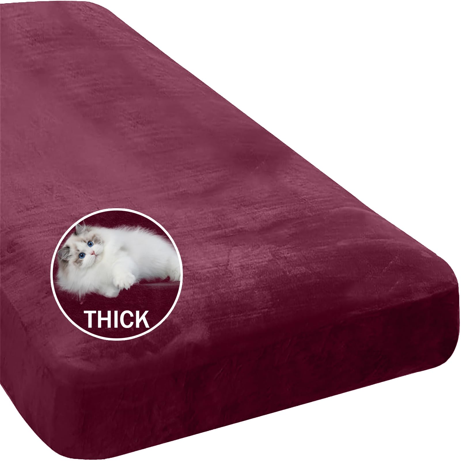 BXFUL Stretch Velvet Sofa Seat Cushion Cover, Removable Sofa Couch Covers with Elastic Bottom, Washable Furniture Slipcovers Protector for Kids and Pets (Chaise,Wine Red) โ image 1