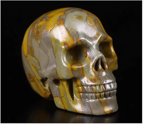 Calavera de cristal de piedra de bambú de 2.0 pulgadas, escultura de arte fino de piedras preciosas talladas a mano, estatua de piedra curativa de