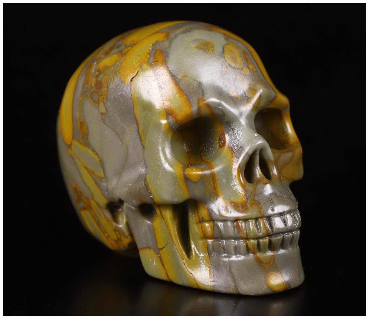 Skullis 2.0" Bamboo Stone Crystal Skull, Hand Carved Gemstone Fine Art Sculpture, Reiki Healing Stone Statue. z8