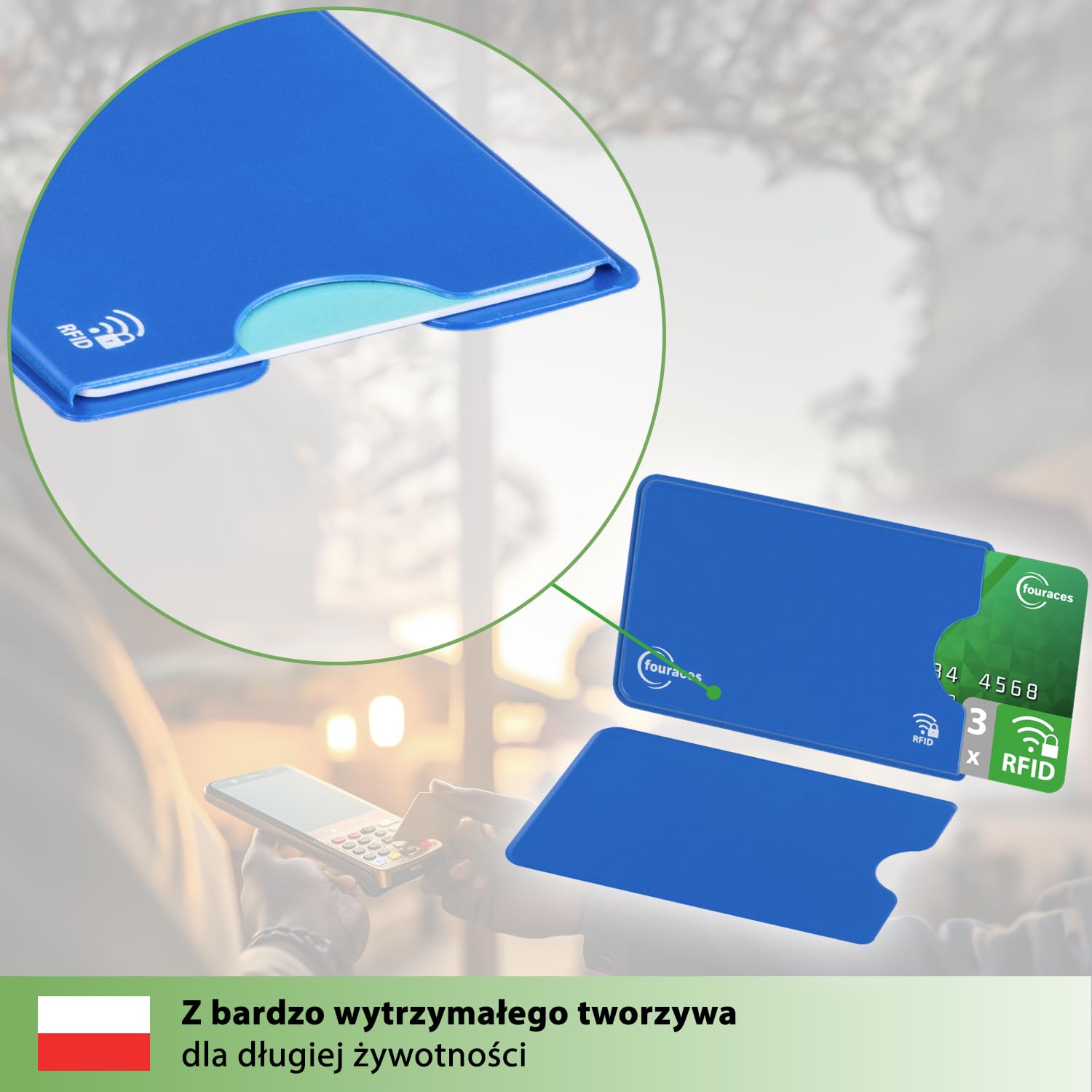 fouraces 3x etui ochronne z blokadą RFID – różne kolory – zabezpieczenie przed kradzieżą danych – etui NFC – etui na karty kredytowe i karty EC, etui na karty EC na karty bankowe