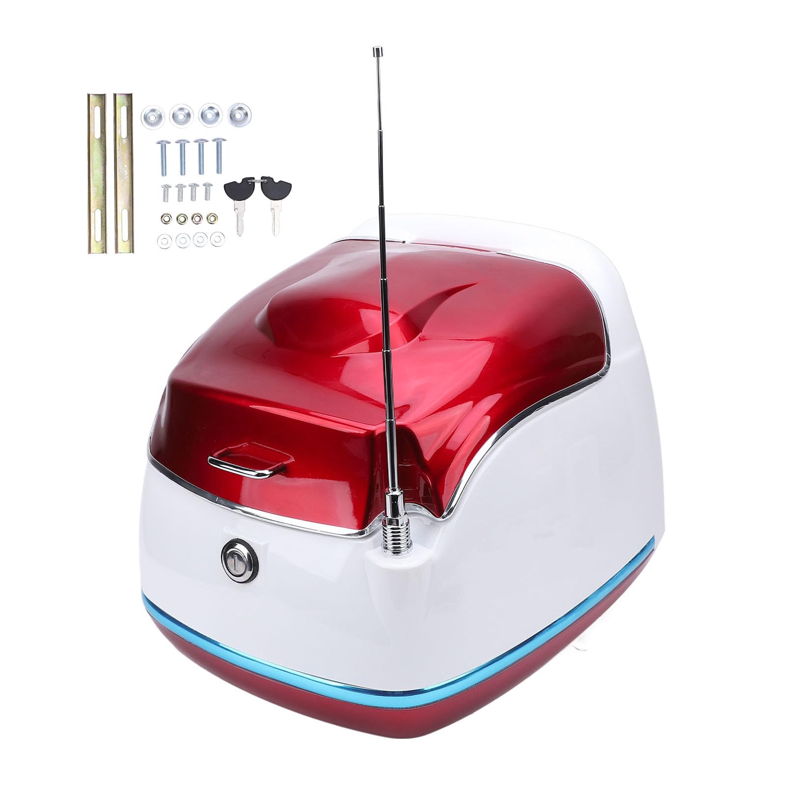 SIXRUN Vintage Style Water Proof 38L Motor Top Case Tail Trunk Box mit Schlüsselschloss, Universal für Motorräder, Elektrische Roller (Rot)