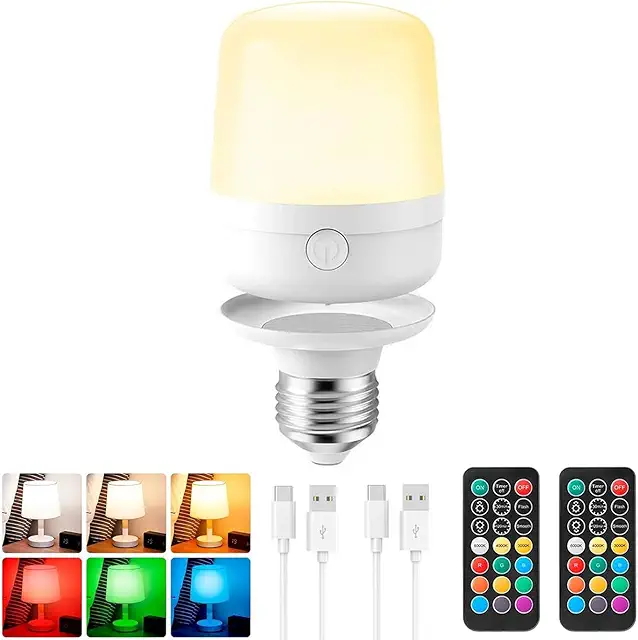 Bombilla Recargable USB con Control Remoto, RGB, 400LM, Temporizador, 2600mAh - Lámpara Recargable