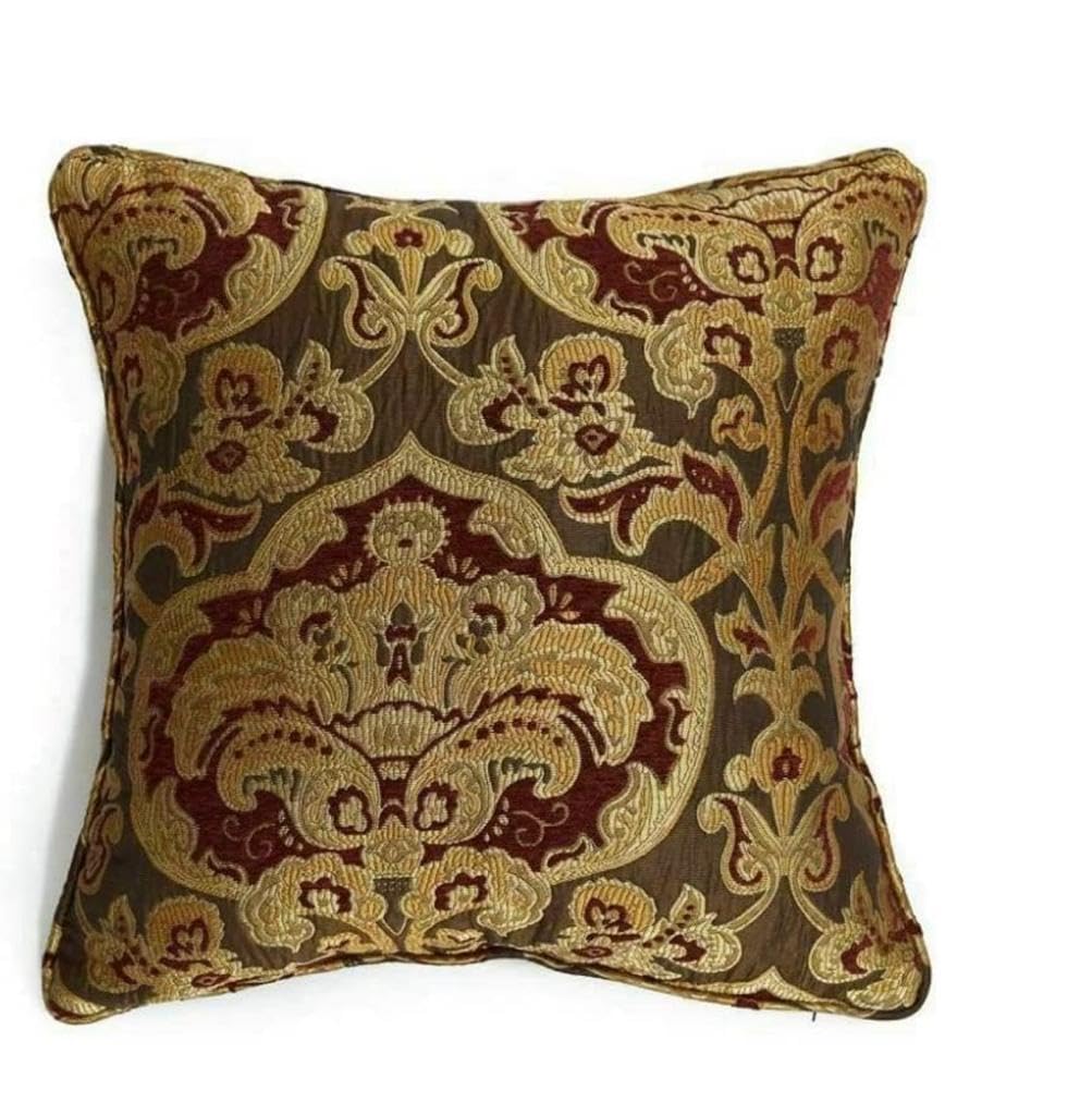 Georgia Modern Jacquard Chenille Curtains, Fully Lined with Pencil Pleat Panels for Timeless Elegance” (Burgundy, Cusion Covers(23" x 23"))