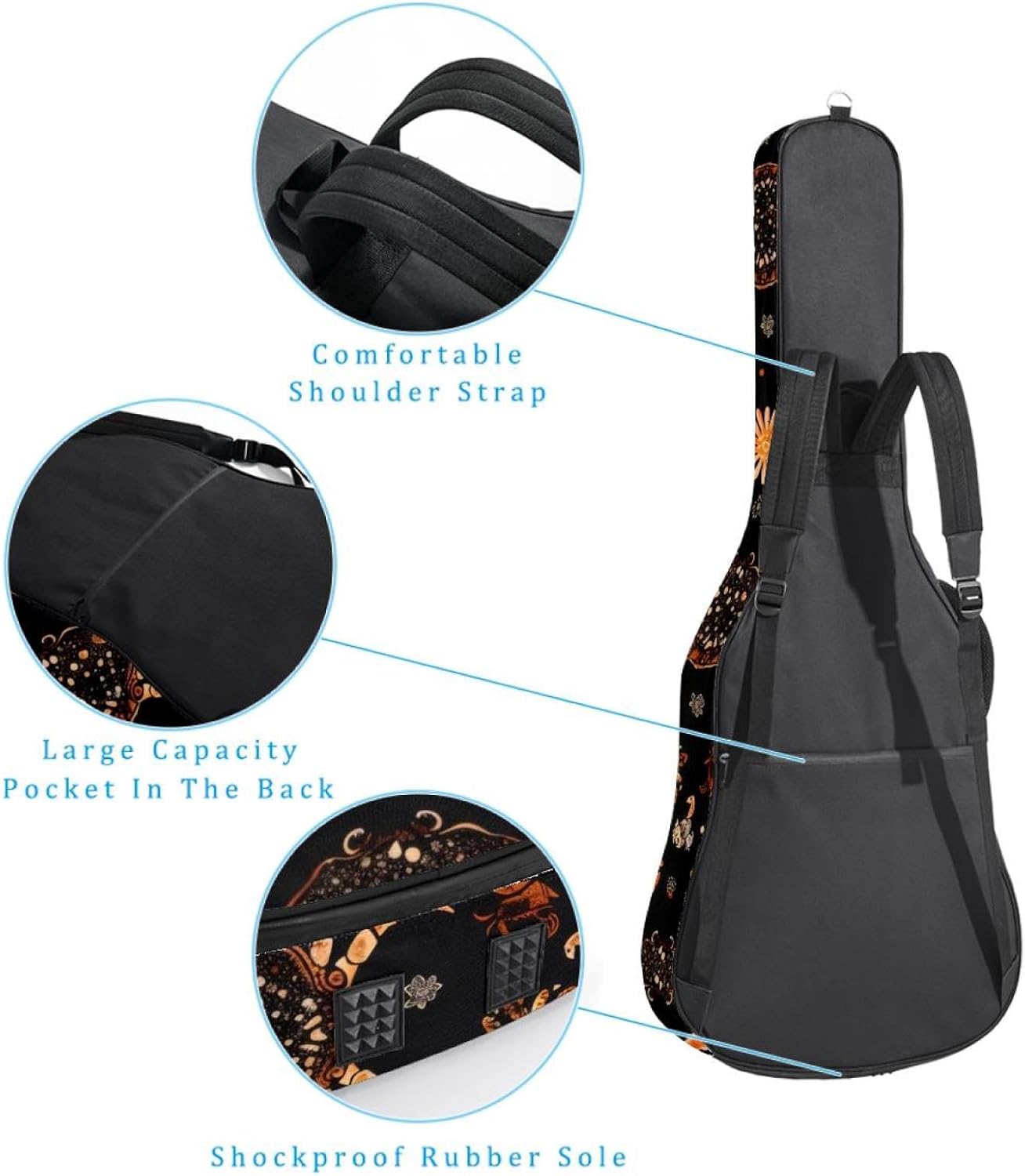 Acoustic Guitar Bag, 40 41 42 Inch Guitar Case Cover Soft Guitar Gig Bag for Acoustic Electric Bass Classical Guitar, Crab Seamless Pattern