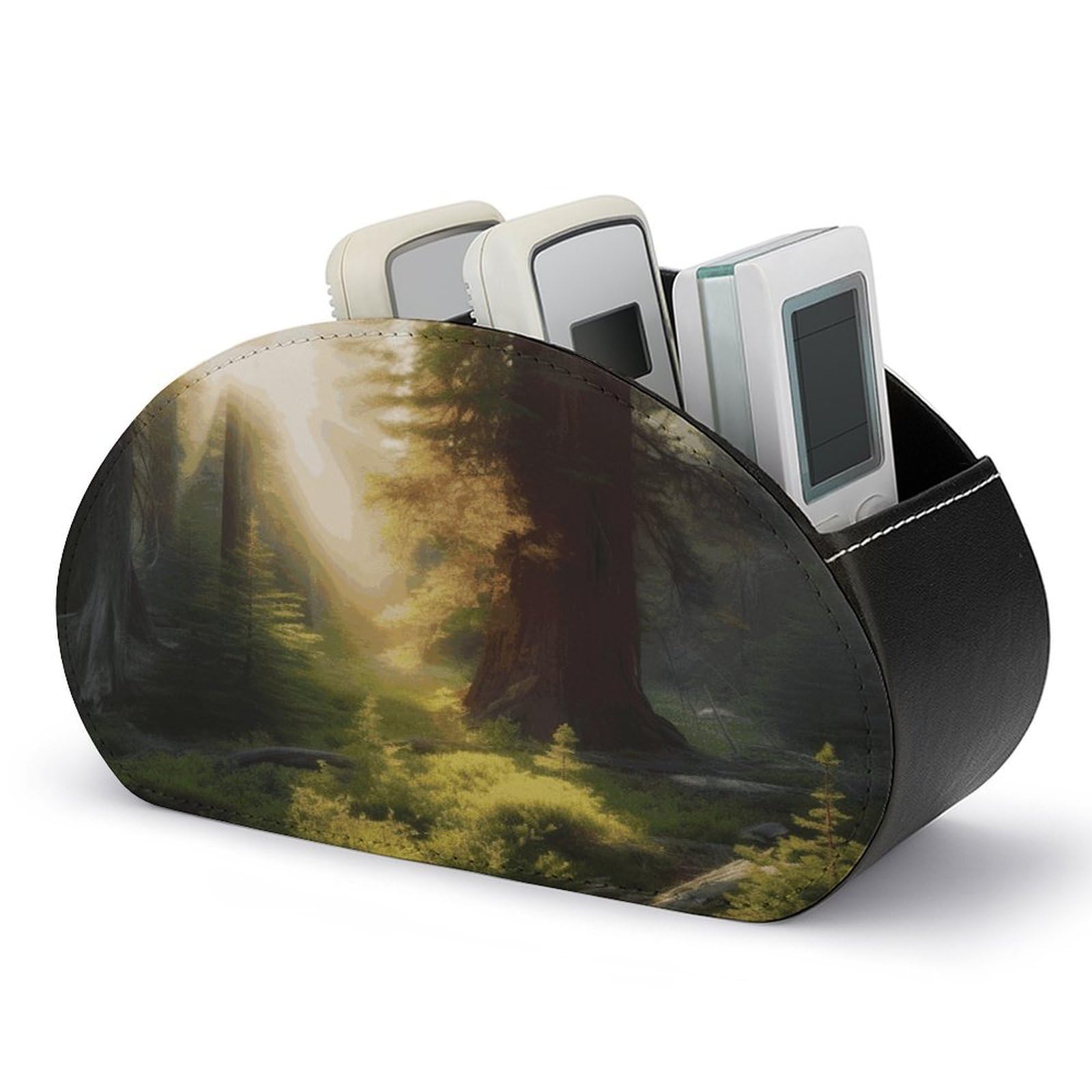 LZQPOEAS Morning Sunlight in Wilderness Remote Control Holder with 5 Compartments PU Leather Remote Organizer Box Caddy for Table Nightstand Remote Caddy Desktop Organizer Fits Media Controllers