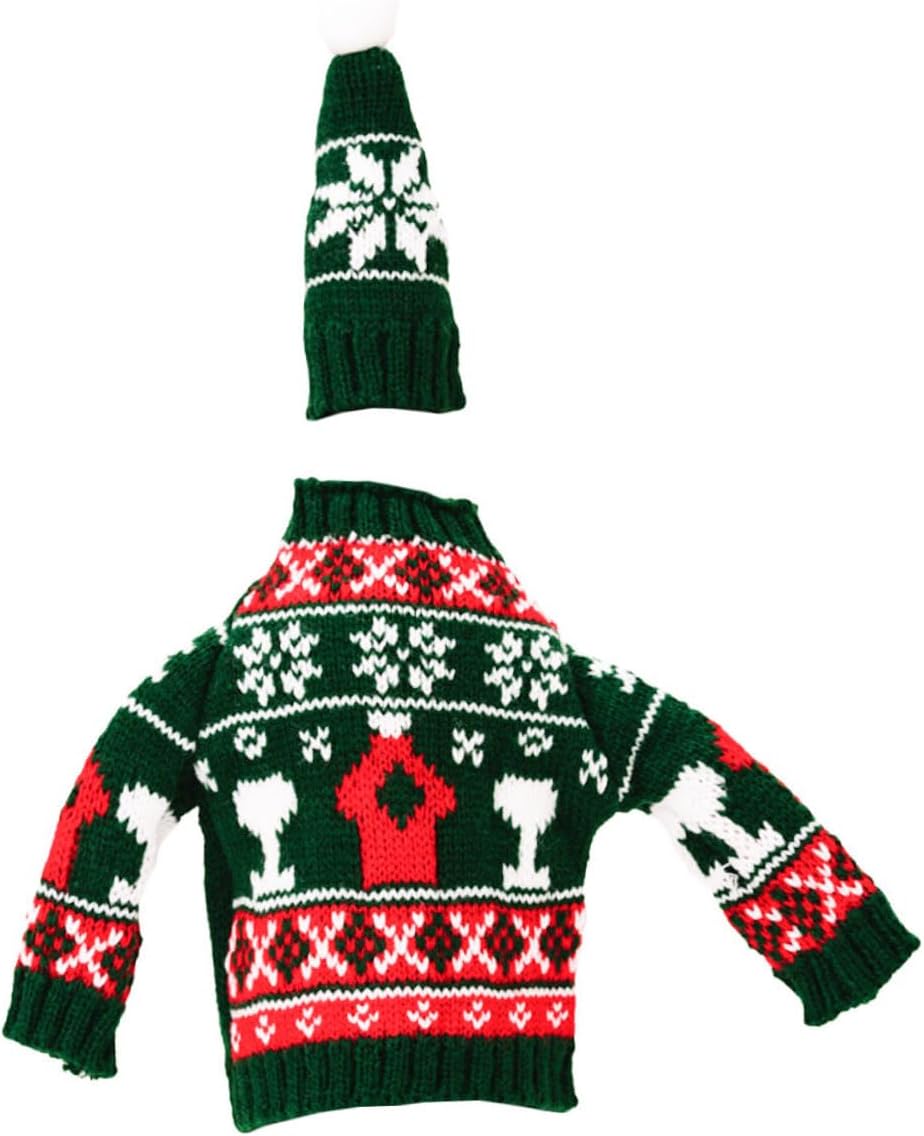 Xmas Christmas Wine Bottle Cover Green Polyester Holiday Decor Set