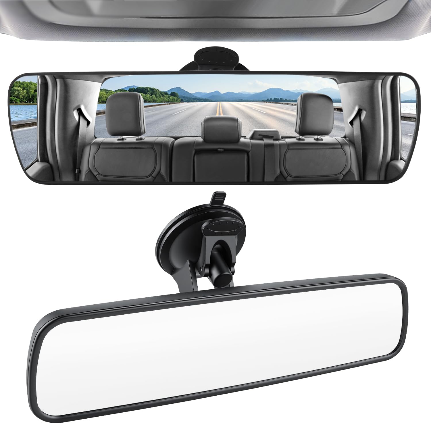 LivTee Anti Glare Rear View Mirror, Universal 9.5' (241mm) Wide Angle Panoramic Convex Rearview Mirror with Strong Suction Cup, Mounts on Windshield to Reduce Blind Spots for Cars SUV Trucks