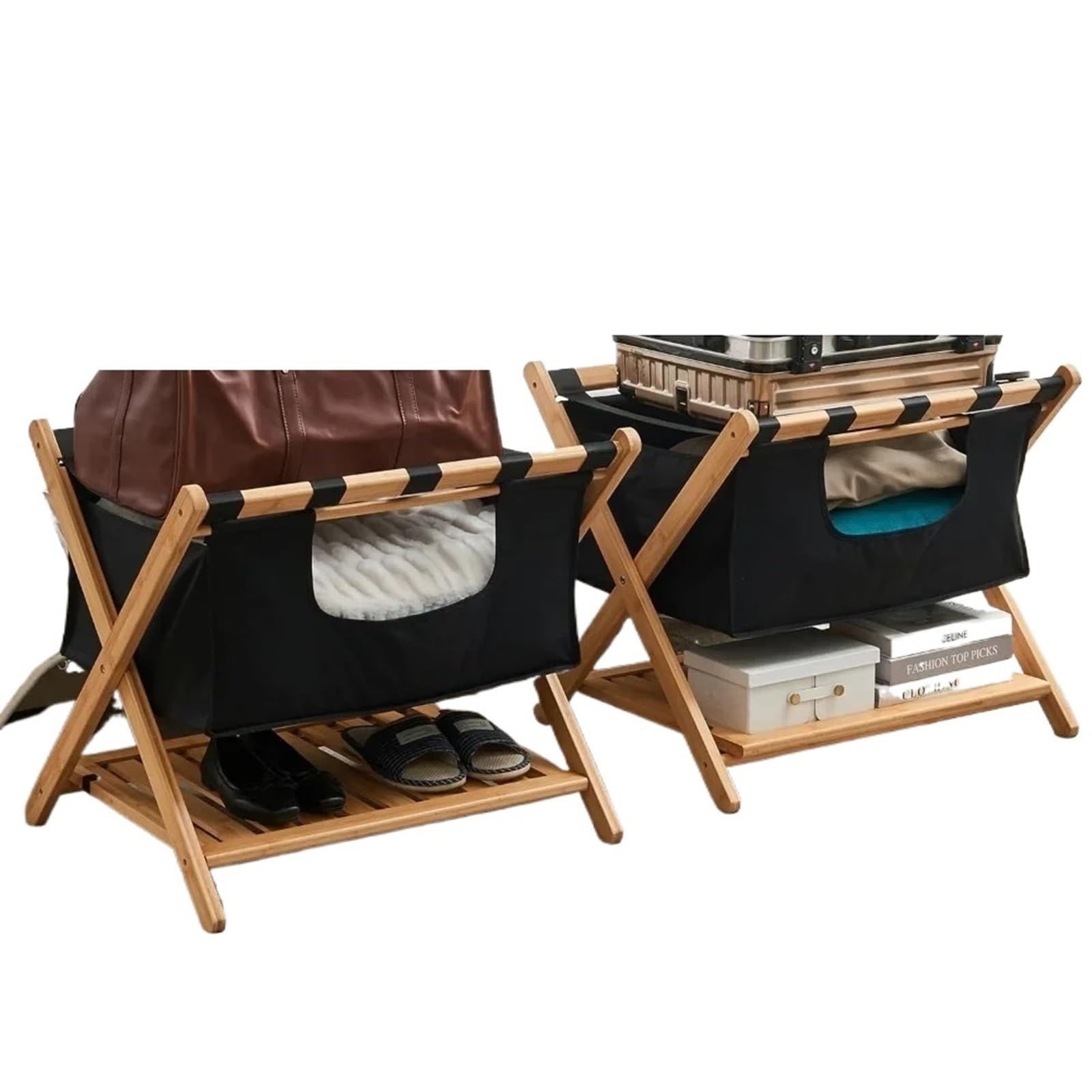 Porte-bagages en bois pliable pour chambre d'amis évitant l'encombrement des valises au sol