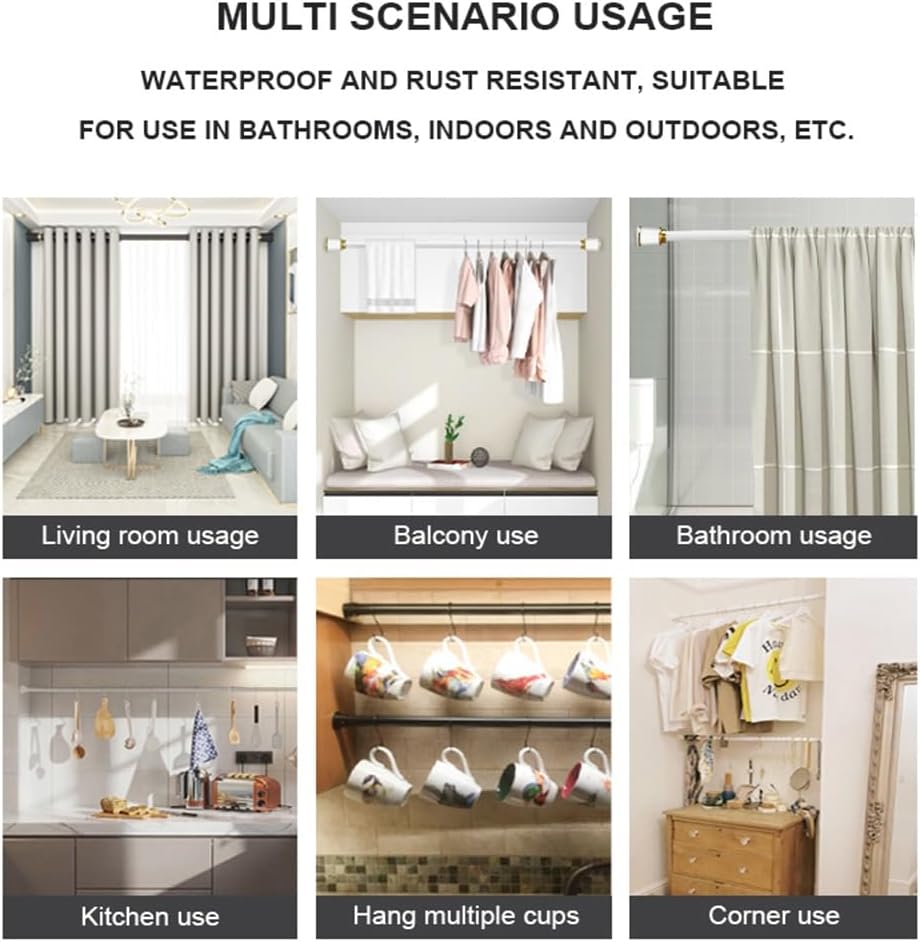 Heavy Duty Tension Curtain Rod for Window,85-115 Inches,Room Divider with Adjustable Pole for Bathroom Wardrobe Kitchen Laundry Room Balcony,Blackout Curtains Rod No Drilling ( Color : Black , Size :