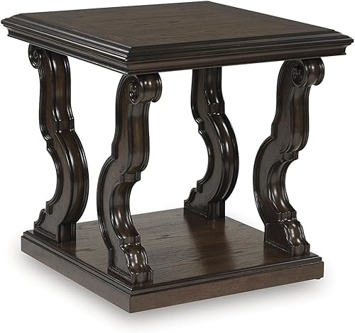 Miniatura 19 de Signature Design by Ashley Havalance Farmhouse - Mesa auxiliar cuadrada con estante de suelo, gris y blanco vintage con acabado desgastado