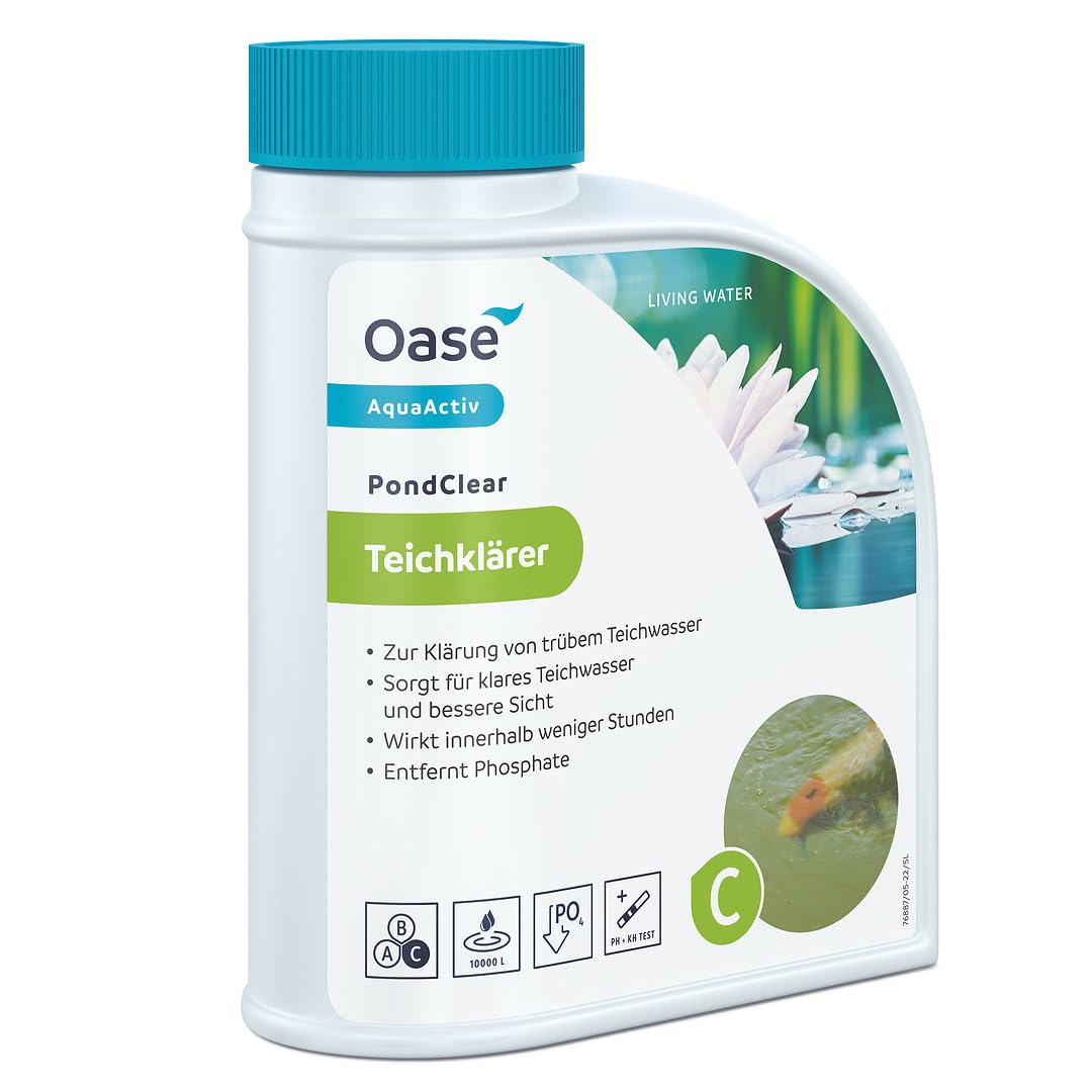 Oase 43140 AquaActiv PondClear, 500 ml - biologischer Wasserklärer, wirkt gegen feine, nicht filtrierbare Verunreinigungen sowie Phosphate und Schwermetallverbindungen in Teichen