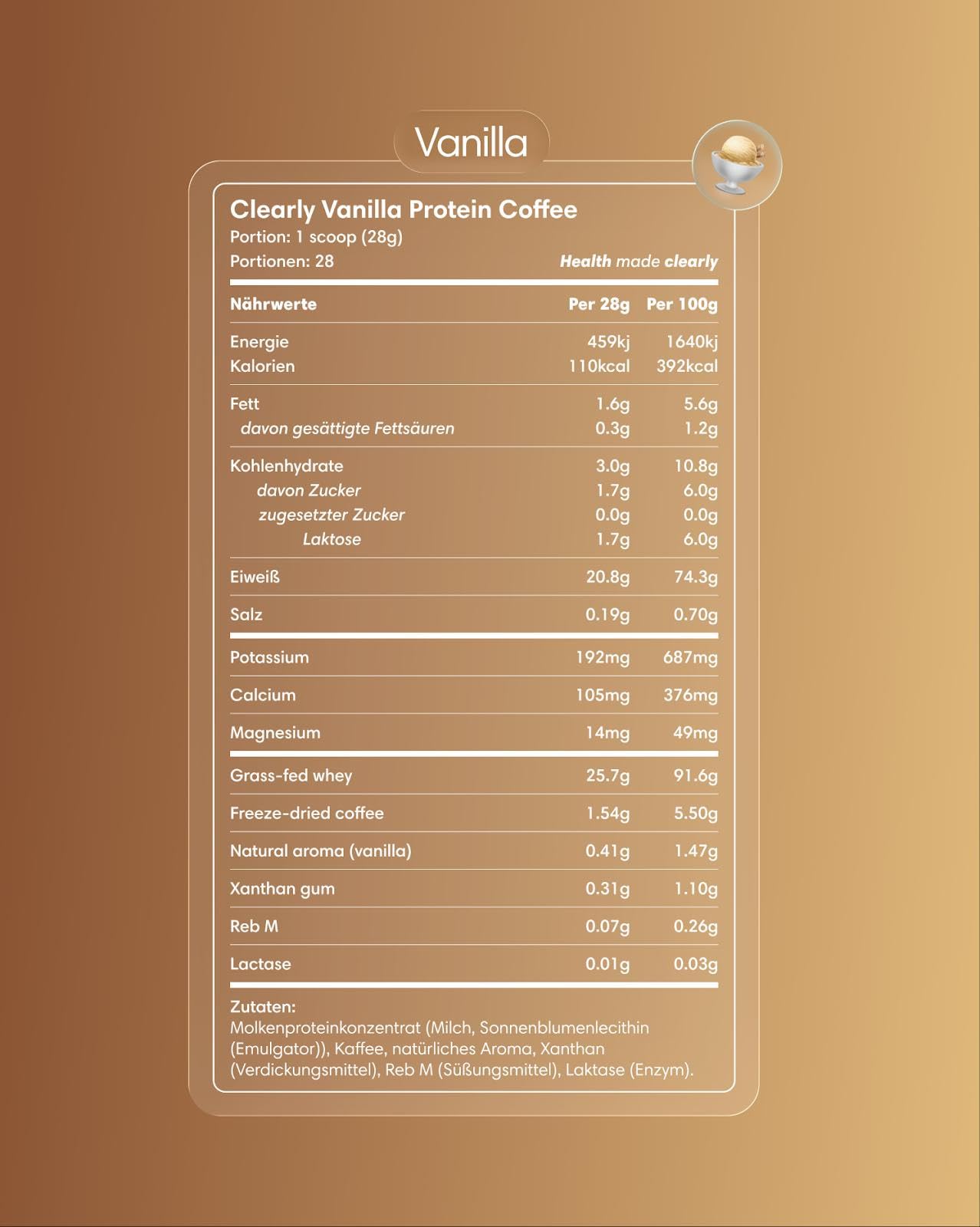 Clearly Protein Eiskaffee Pulver - Protein Iced Coffee mit 100% kolumbianischem Kaffee - 21g Eiweiß pro Portion - Zuckerfrei - 28 Portionen - 784g - Chocolate