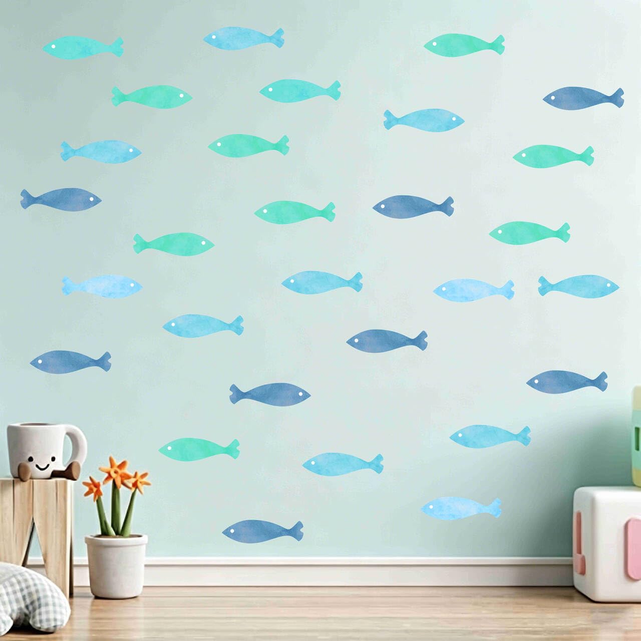 Calcomanías de pared de peces océano pegatinas de pared para niños, calcomanías de pared extraíbles para despegar y pegar, decoración de habitación de guardería para niños