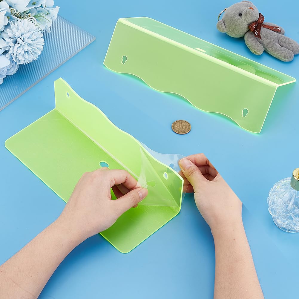 PH PandaHall Acrylic Wall Mounted Display 4 Sets Fluorescent Green Floating Shelf Wall Hanging for Storage Shelf Home Display Ledges for Kitchen Bathroom Collectibles Livingroom 25x10.5x7.5cm - Image 2