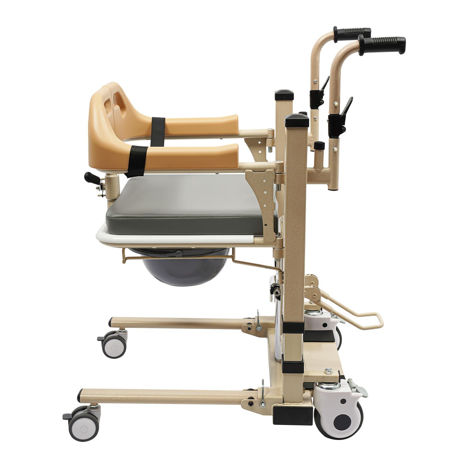 Hydraulischer Patientenlifter Transferstuhl mit kleiner Tisch, 441 lbs. Multifunktions-Senioren-Hydraulik Höhenverstellbare Transportrollstuhl Duschstuhl Liftstuhl, 180° Geteilter Sitz Patientenlifter