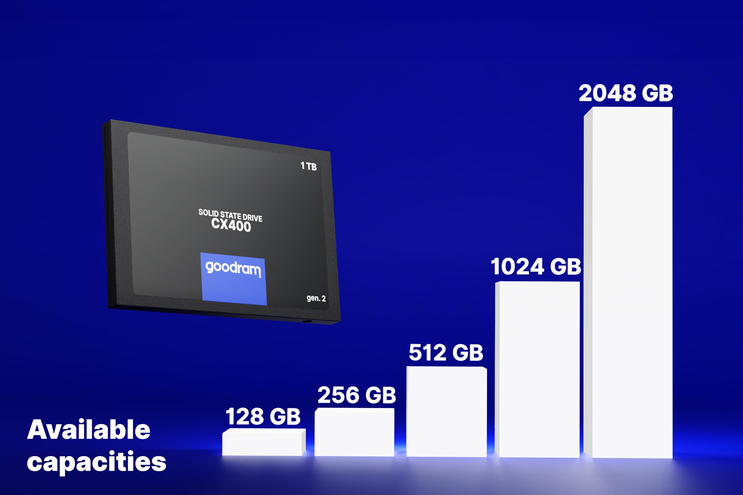 goodram SSD 2TB CX400 Gen.2 2048GB Solid State Drive SSD mit SATA III Interface 3D TLC NAND Flash Speicherchips 2,5 Zoll zur Beschleunigung Ihres PCs bis zu 10 Mal Schwarz 2048 GB 2 TB