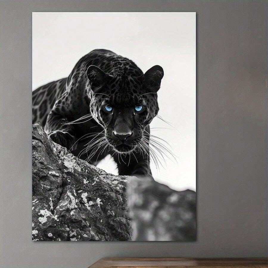Affiche léopard noir déco murale salon moderne tableau animalier cadre interne