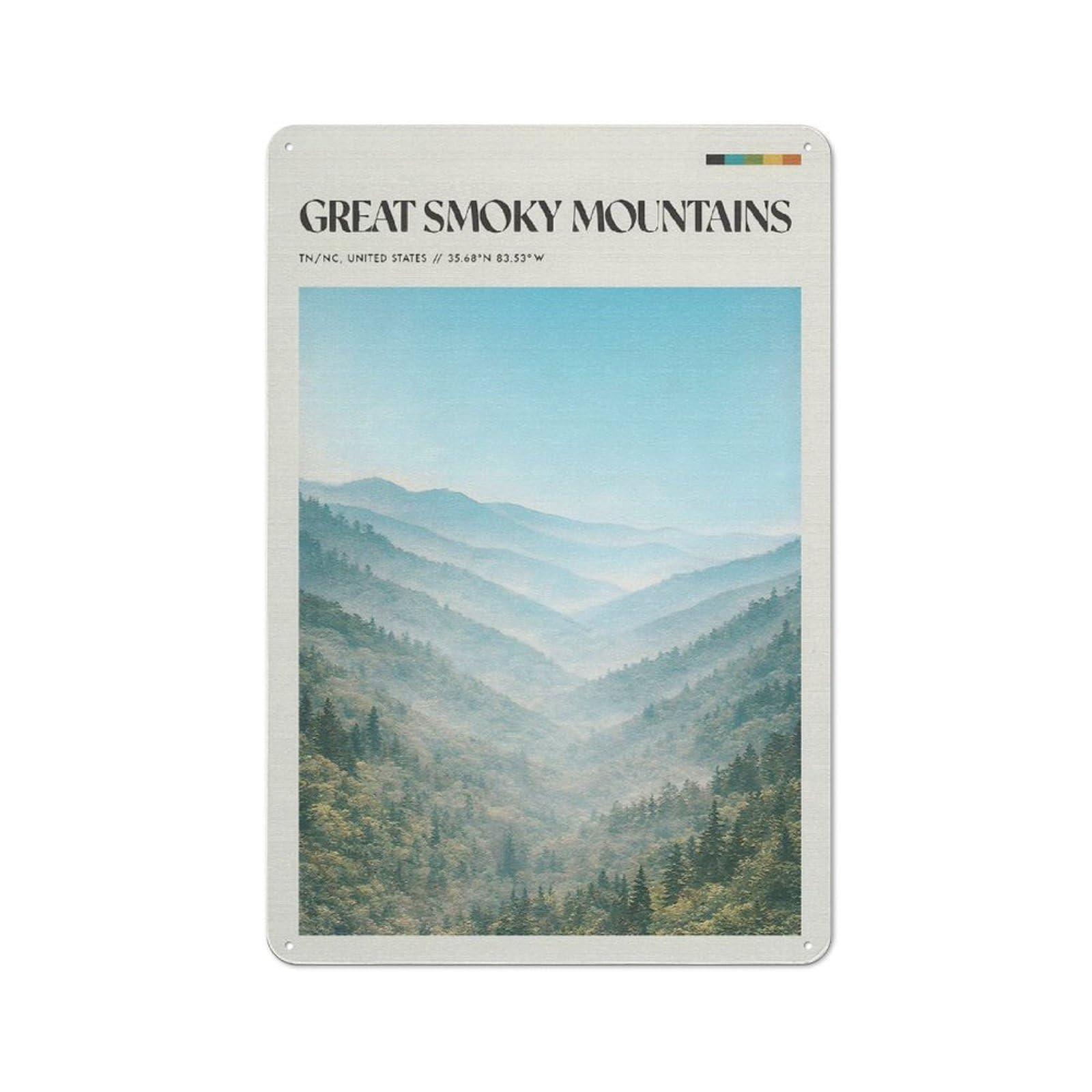 Great Smoky Mountains Landscape Decorative Tin Plaque 30x20cm, Decorative Novelty Wall Art for Hallway, Home Bar, Garage Or Study