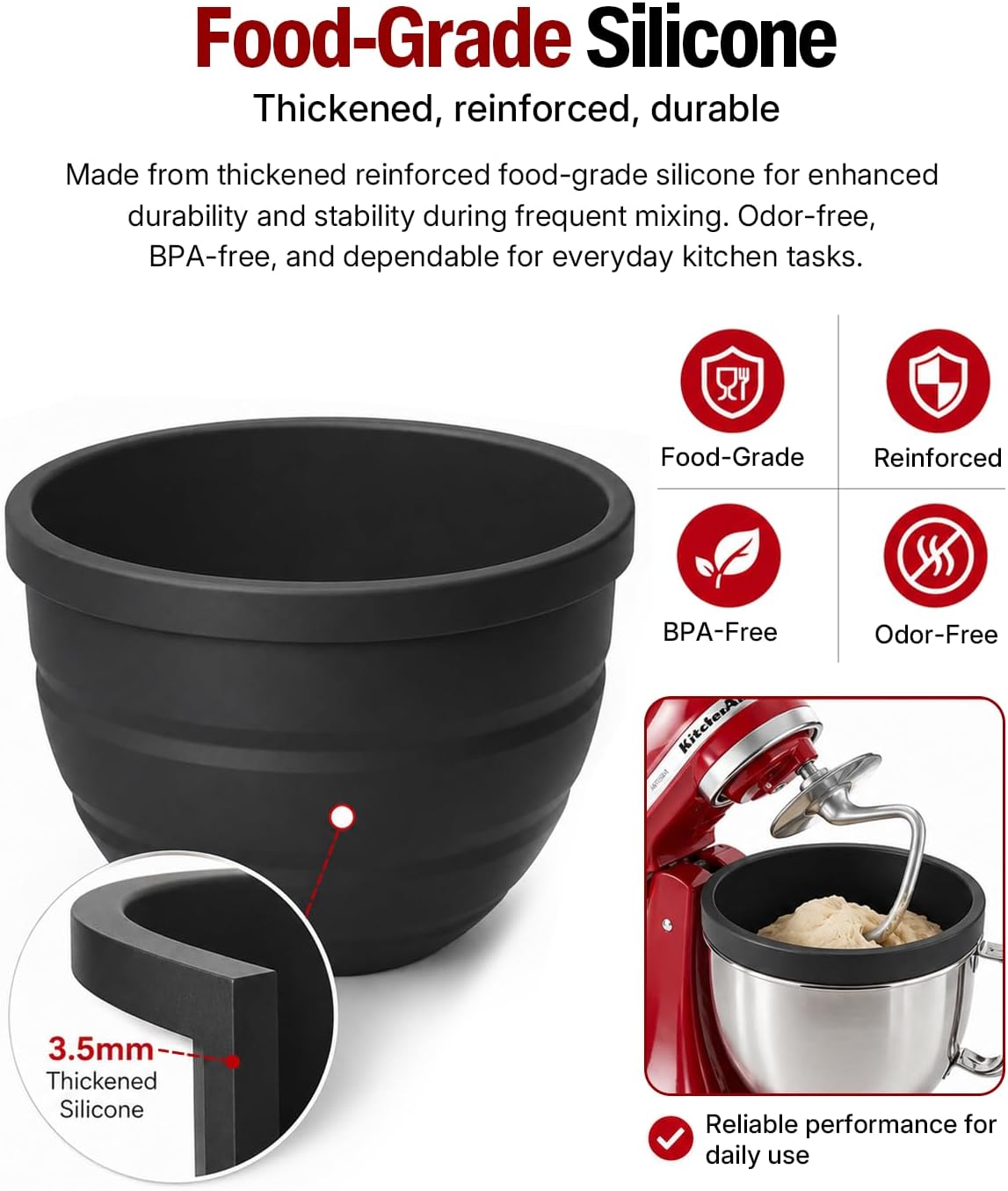 Silicone Bowl Liners for KitchenAid Tilt-Head 4.5QT Mixers, Kitchen Aid Accessories and Attachments for Baking and Cooking, Foldable Dishwasher Microwave Safe, 3pcs with Lids