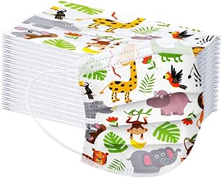 Celendi 50 Pack Disposable Kids Face Masks, Full Protection 3-Ply with Comfortable Elastic Ear Loops, Breathable Non-Woven, Cute Design, Back to School Supplies, Nature
