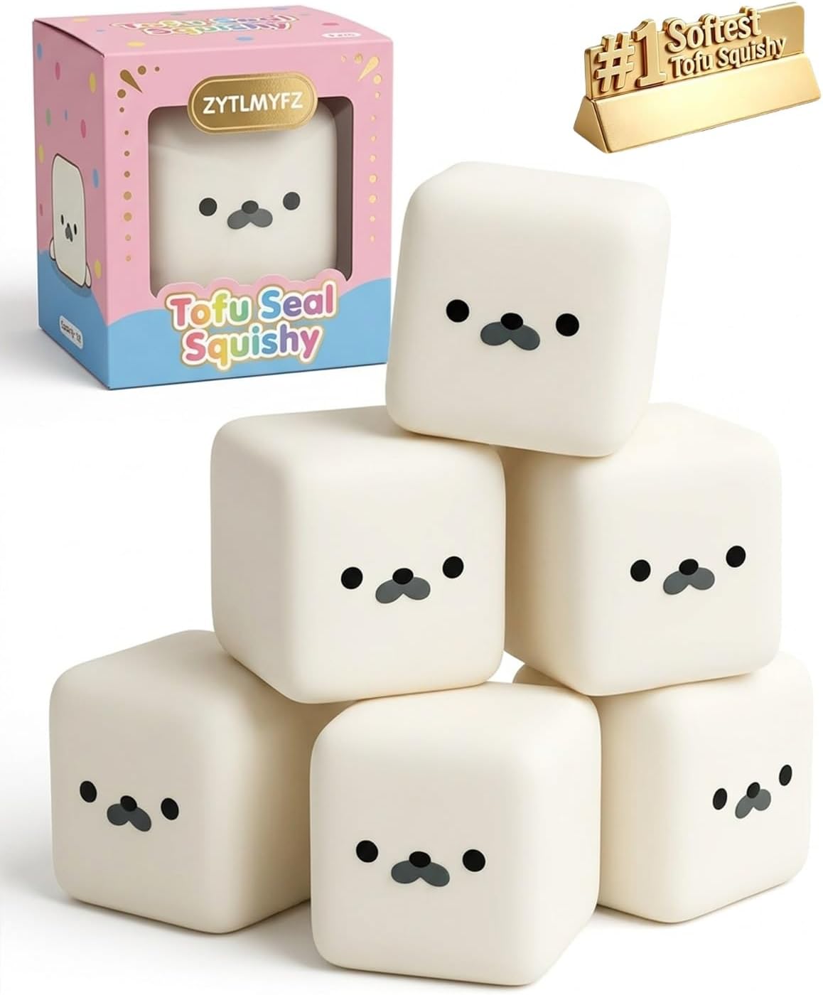Seal Tofu Squishy, White Moldable Dough Cube, Soft Silky Squeeze Ball with Slow Rising for Anxiety Relief, Pocket Cute Stress Ball for Adults Improving Focus Party Favors Gift(6pcs)