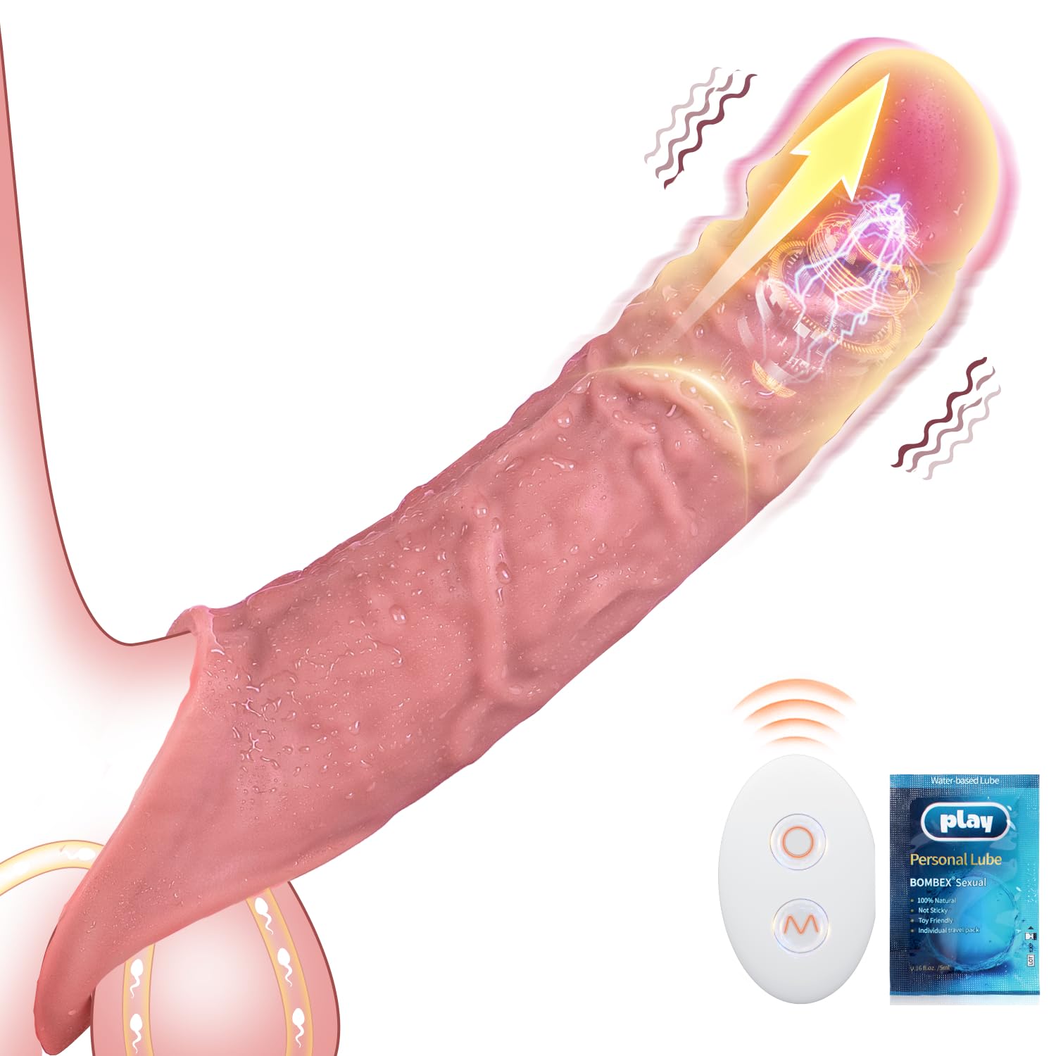 Sexytoysys Coppia Giochi Erotiici per Coppie - Sex Toys Guaina Fallica Uomo, Sex Toys Vibratore per Uomo, Giochi Sessuali 10 Modalità Vibrazione, Exytoysys Estensore Pene Prolunga 6CM Anello Vibrante