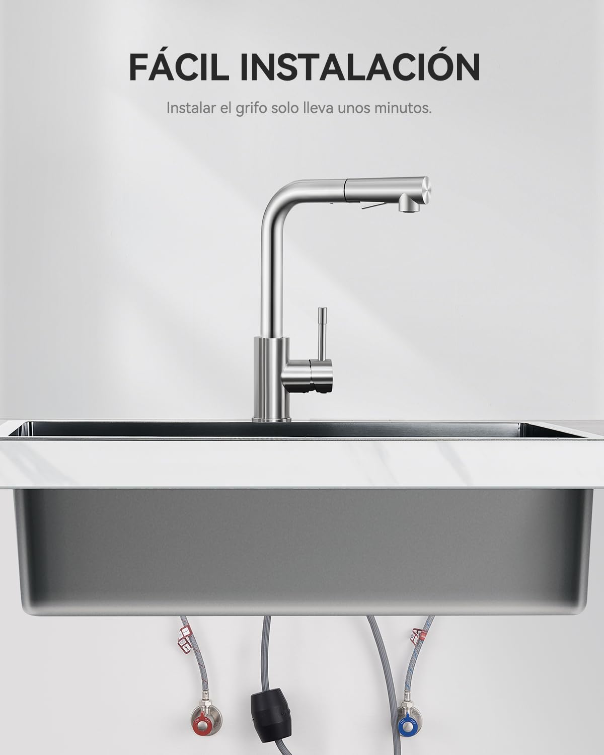 Grifo de cocina extensible, grifo de cocina con ducha, dos tipos de chorro de agua, grifo de alta presión, grifo de cocina de acero inoxidable cepillado, monomando de cocina, rotación de 360 ° | Dos tipos de chorro de agua, rotación de 360°, agua fría y c