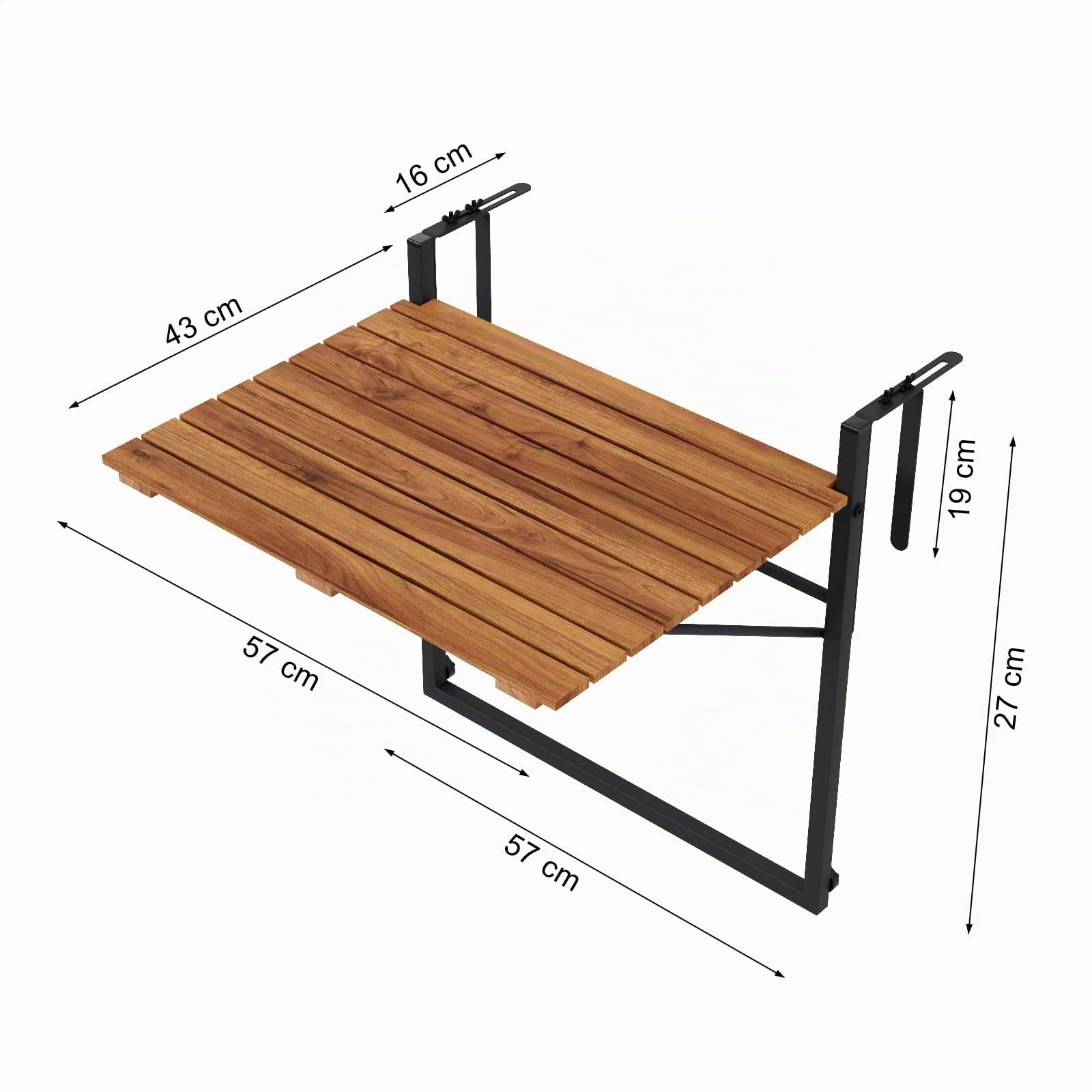 QLS Table de Balcon Pliante réglable en Acacia 43x57 cm