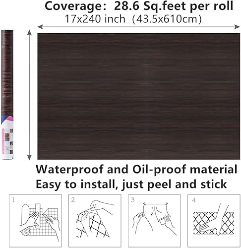 Miniatura 29 de Arthome - Papel tapiz para despegar y pegar, contacto de madera negra, papel tapiz negro, papel tapiz autoadhesivo y extraíble para encimera, Negro
