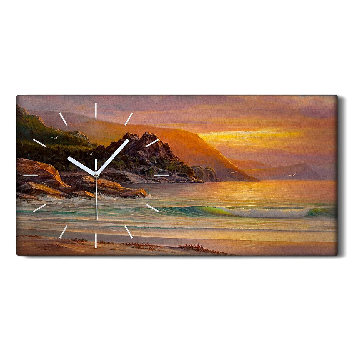 Horloge sur Toile 60x30cm Art Mural Salon Chambre Silencieuse Sunset