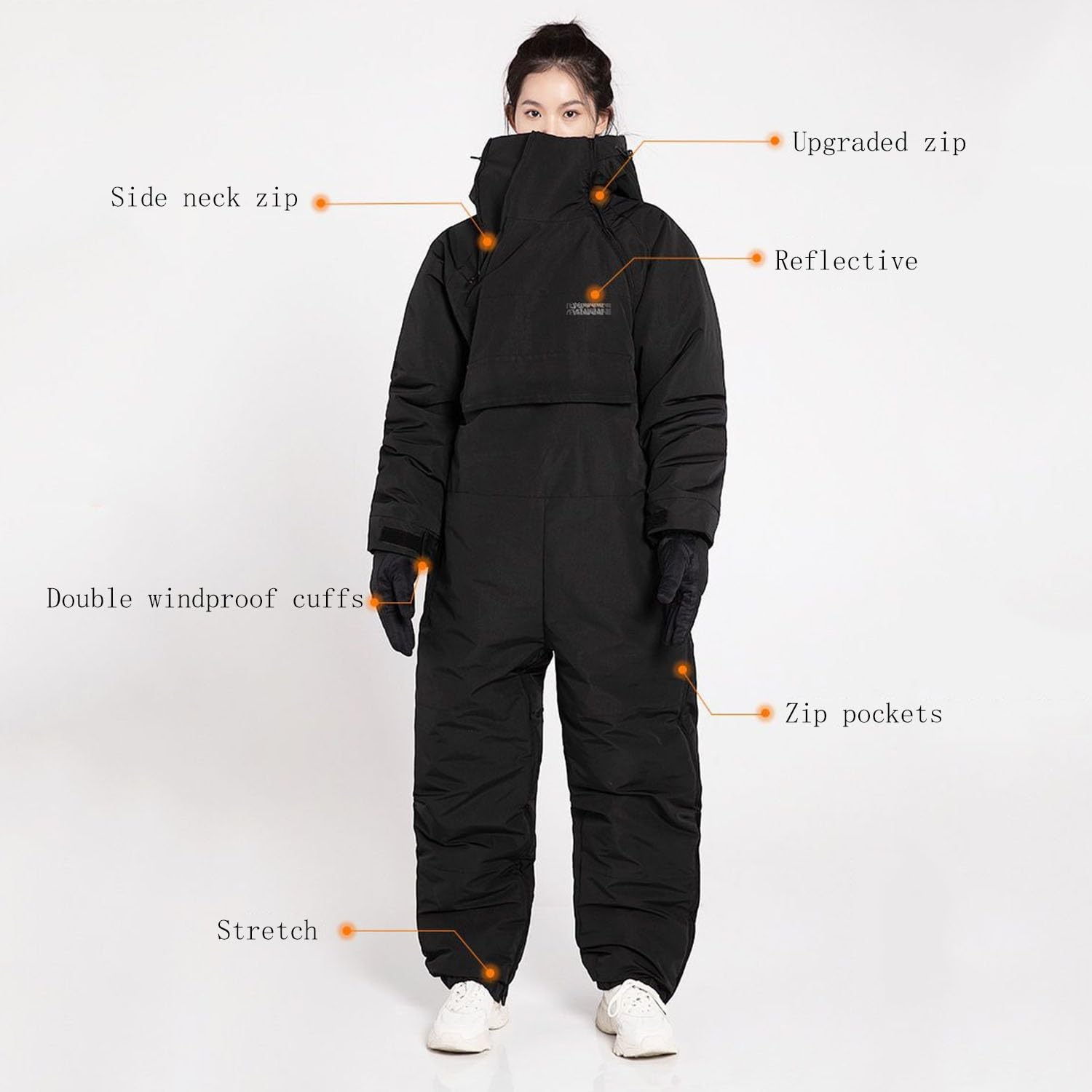 KYOFIS Traje De Nieve Mono De Esquí Aislado, Ropa De Moto A Prueba De Viento, Traje De Rescate Traje De Nieve, Impermeable A Prueba De Viento, for Adultos/Hombres/Mujeres(Black,XXX-Large)
