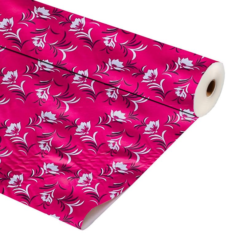 Image of Anti-Slip Kitchen Shelf Liner - 5 Meter Roll, Waterproof Multipurpose Mat for Fridge, Cabinet, Drawer, Trolley & Bathroom - Easy to Cut Floral Blue Print (Pink)