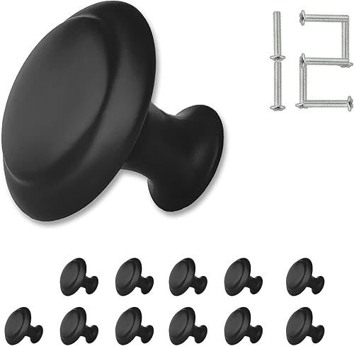12 pomos negros para cajones de gabinete, perilla moderna de 1.2 pulgadas para armarios y cajones