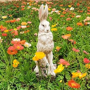 Large size noble sitting rabbit bunny realistic rabbit happy easter bunny magnesium oxide stone sculpture decorations for indoor outdoor garden statue 30 high  urban country home decor