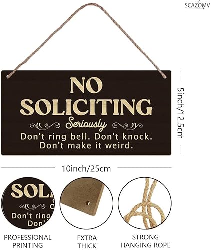 Miniatura 2 de SCAZOMV Letrero de madera con texto en inglés "No Soliciting", "Don't Ring Bell Don't Knock Don't Make It Weir", divertido letrero de madera rústica
