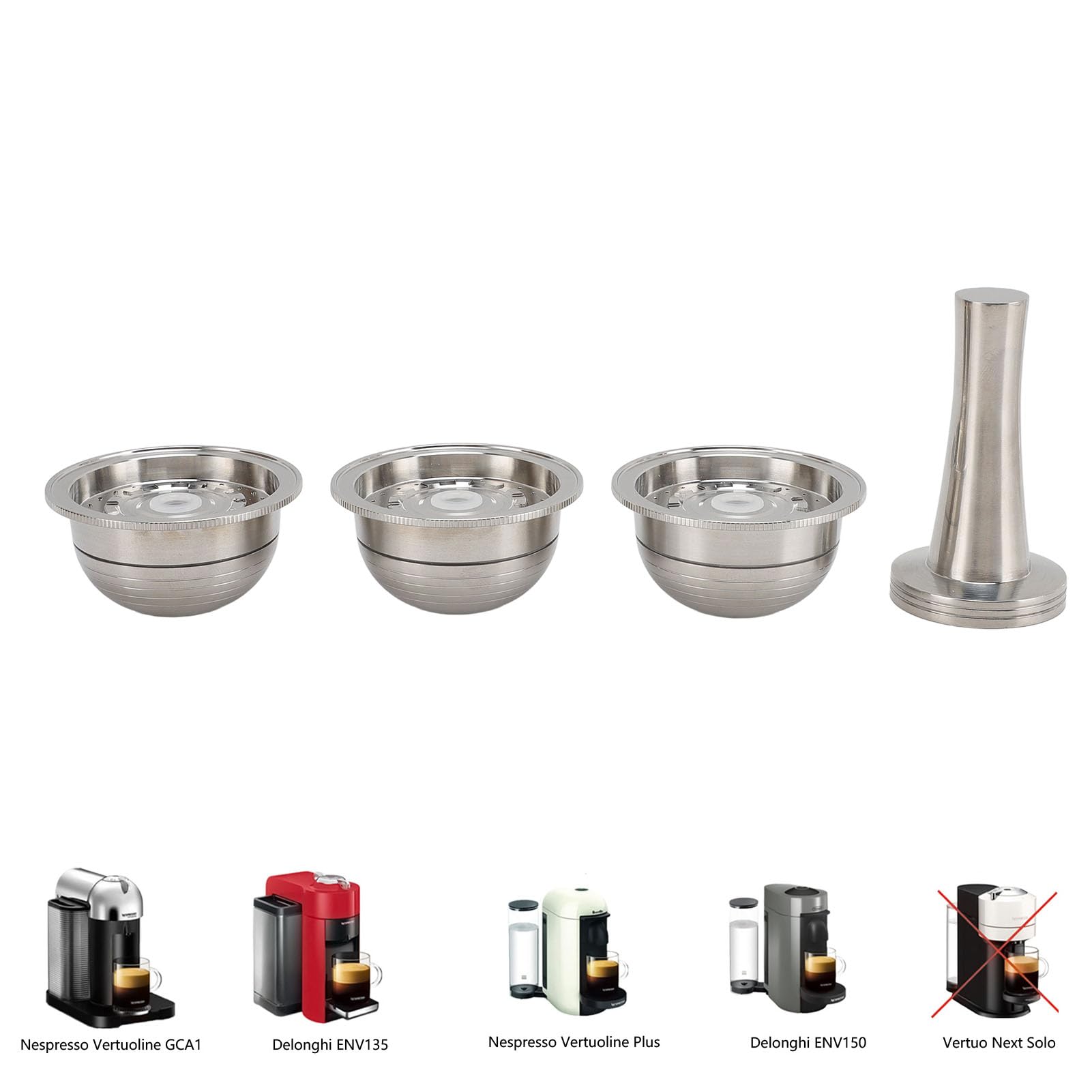 3 cápsulas de café reutilizables de acero inoxidable, respetuosas con el medio ambiente, rellenables, de acero inoxidable, para deliciosos cafés elaborados, 230 ml