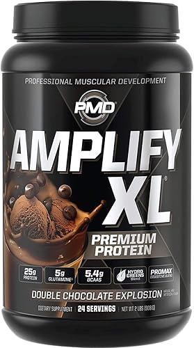 PMD Sports Amplify XL Premium Suplemento de proteína de suero Hydro Greens Blend - Matriz de proteína de glutamina y suero con superalimento para