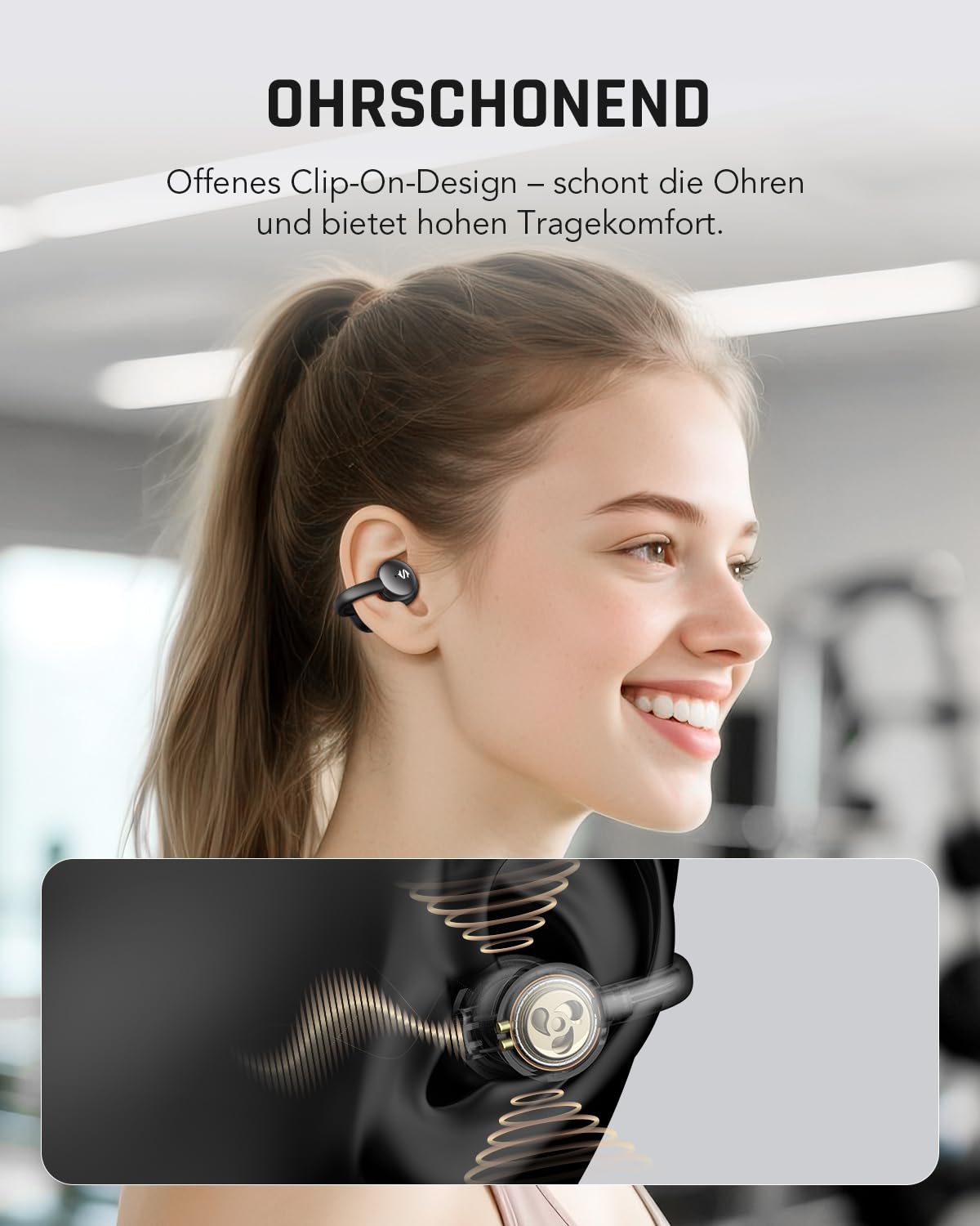 Black Shark T19 Open Ear Kopfhörer Kabellos Bluetooth Clip On Ohrhörer, 5g Leicht komfortabel, Adaptive Klangqualität für Musik und Spielmodi, 50H Akk, LED, DNN klare Anrufe, für Laufen Training
