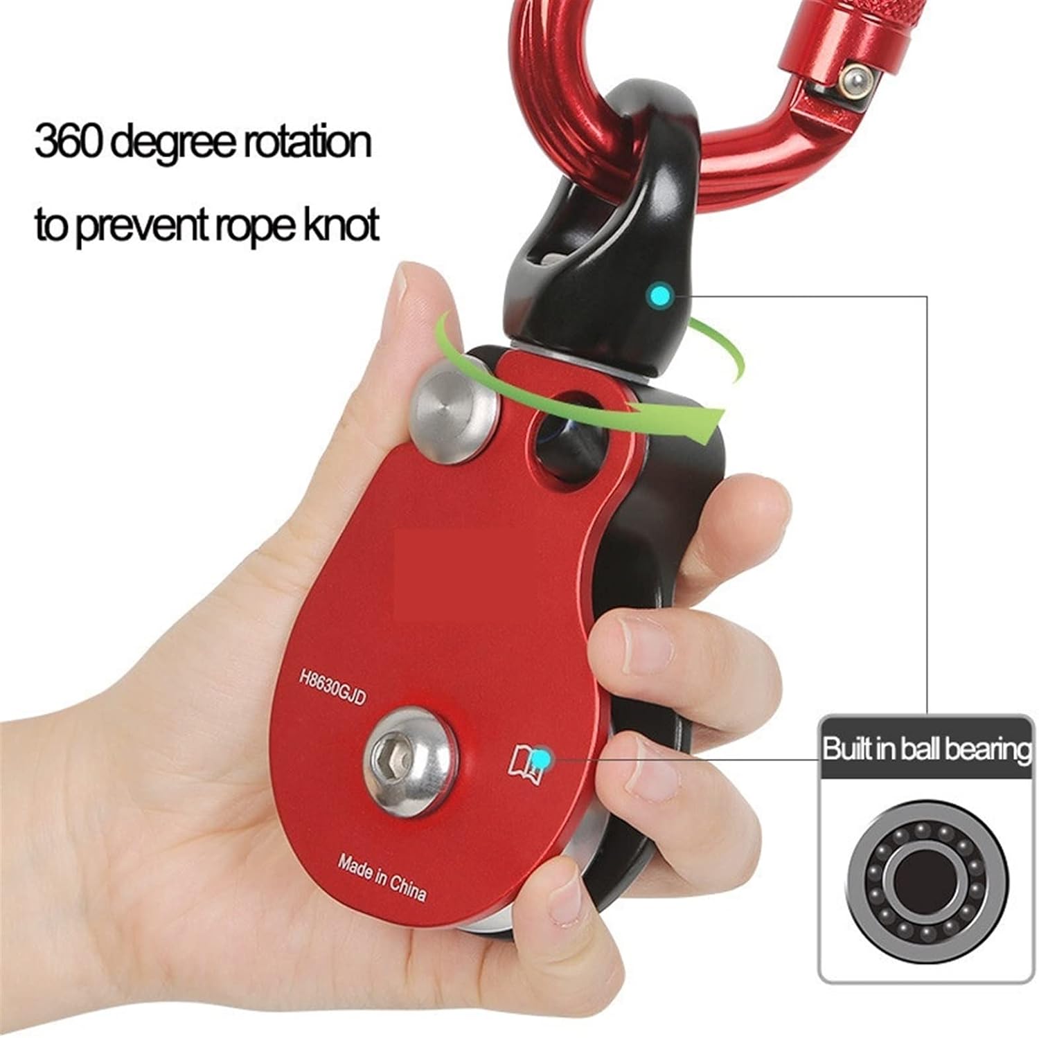 INLIMA Pulley Universal Rock Climbing Wheel Built-in Steel Ball Bearing Hanging Pulley Rotating Ring Side Plate Prevent Rope from Breaking
